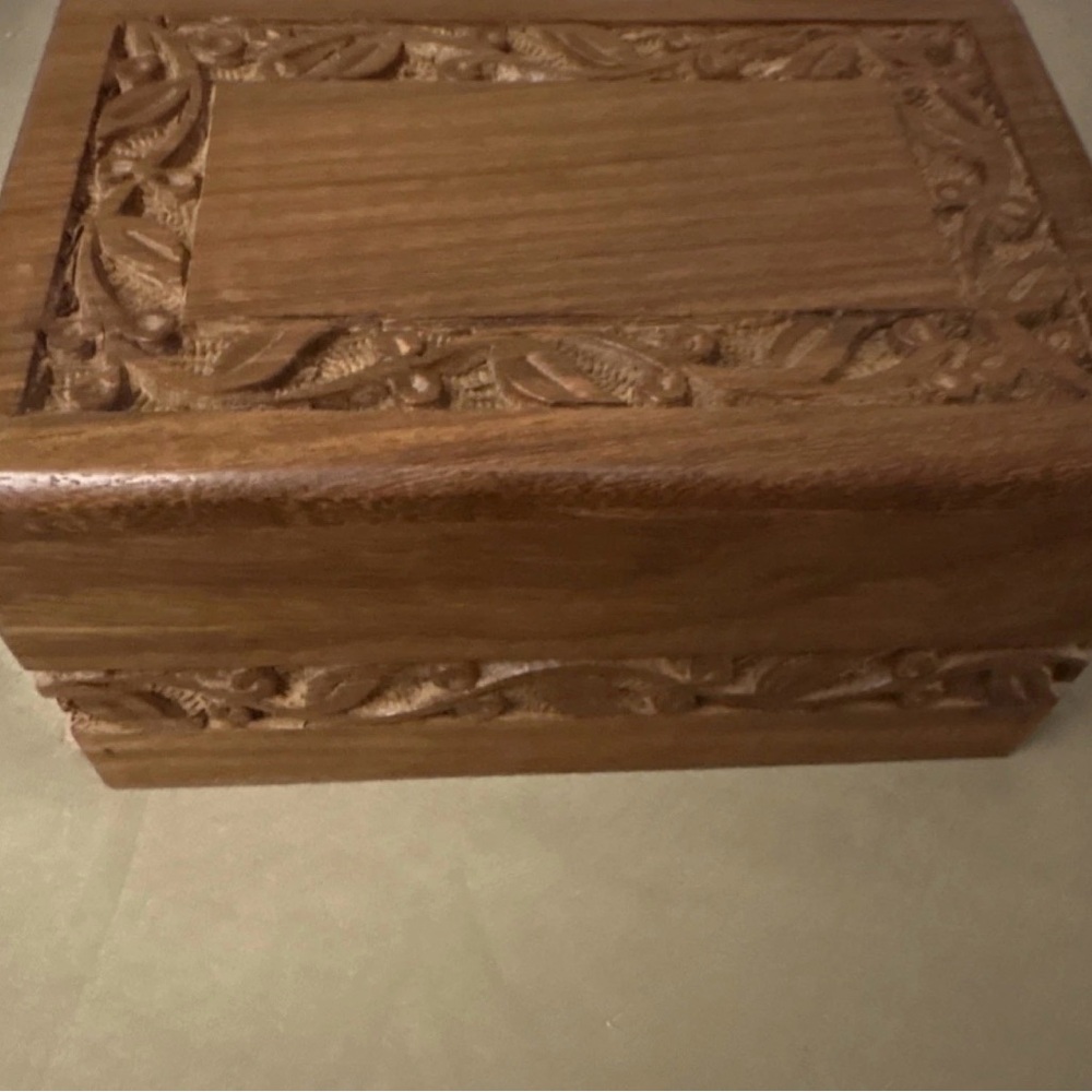Hand-Carved Wooden Keepsake Box - Brown